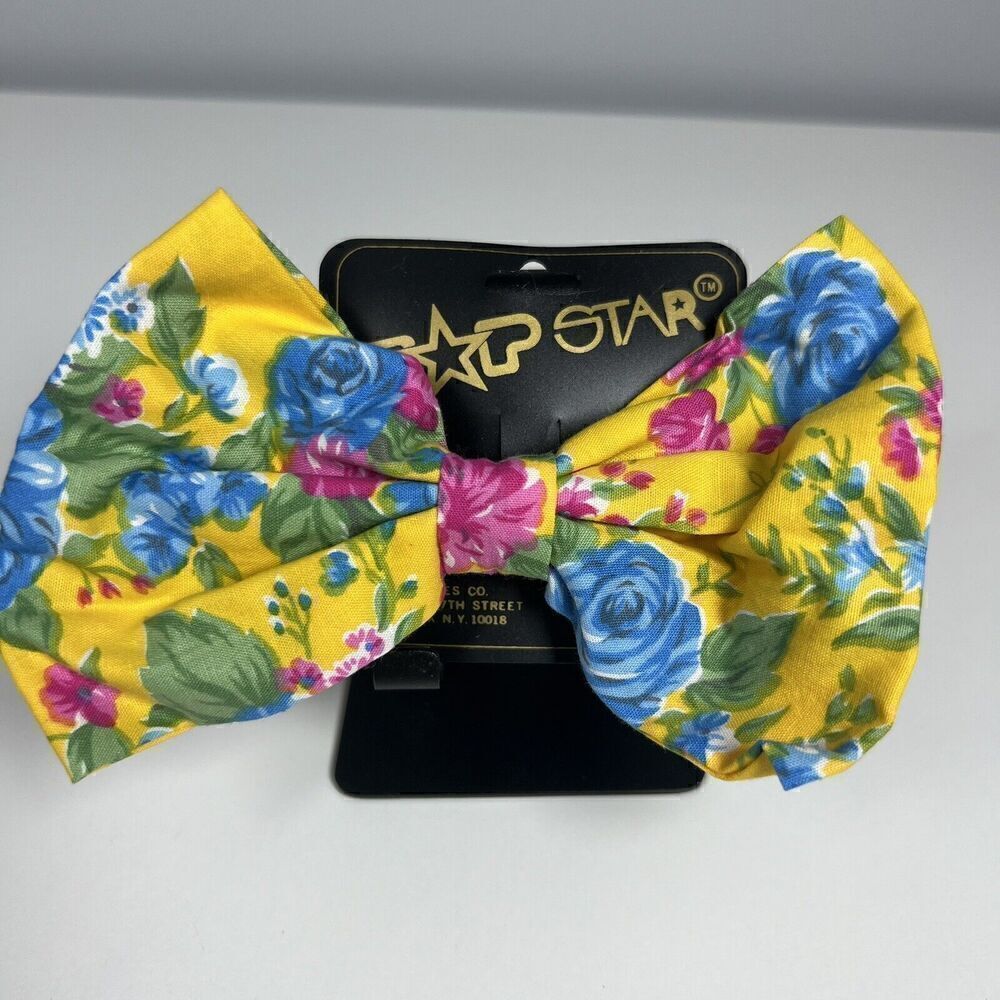 Vintage Top Star Floral 5” Bow Clip 1989 Retro 80's NOS